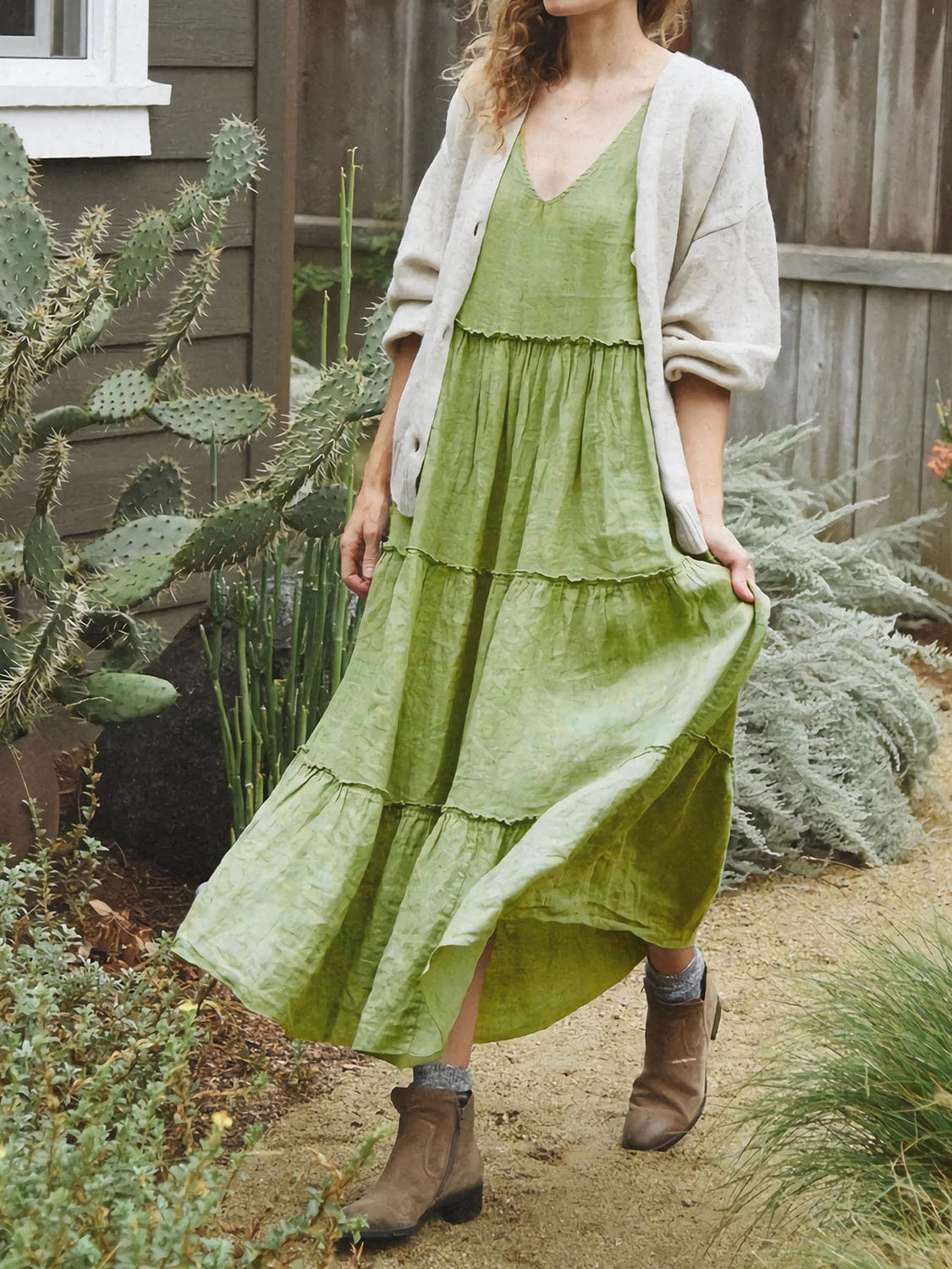 Perfee Tiered Frill V-Neck Sleeveless Dress Clothing and Fashion