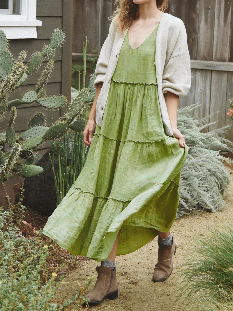 Perfee Tiered Frill V-Neck Sleeveless Dress Clothing and Fashion