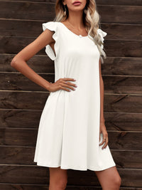 Round Neck Flutter Sleeve Dress with Pockets Clothing