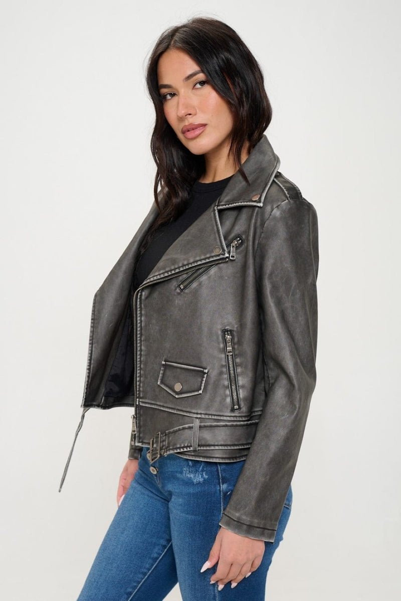 Women's Clothing - Coalition LA Zip Up Biker Jacket with Belt