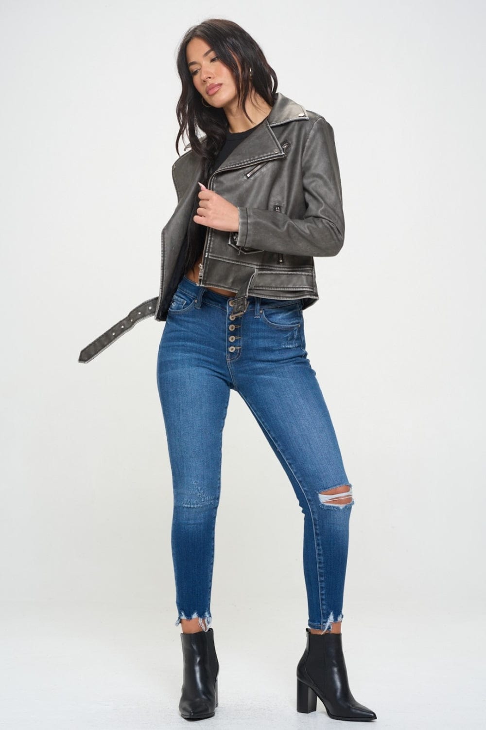 Women's Clothing - Coalition LA Zip Up Biker Jacket with Belt