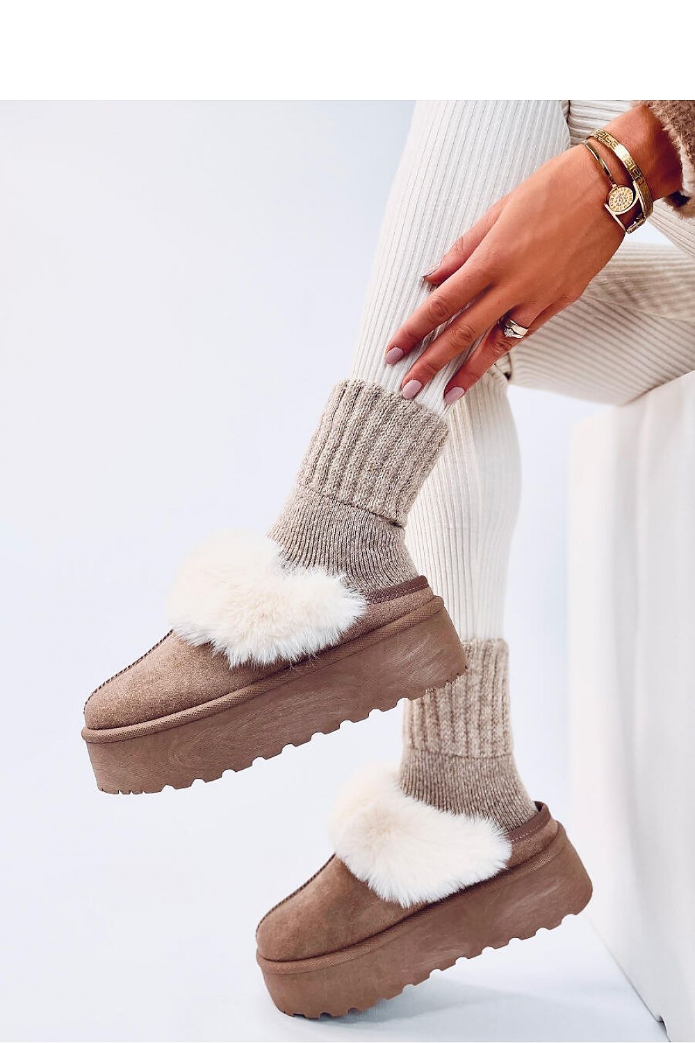 Wedge Slippers in Beige